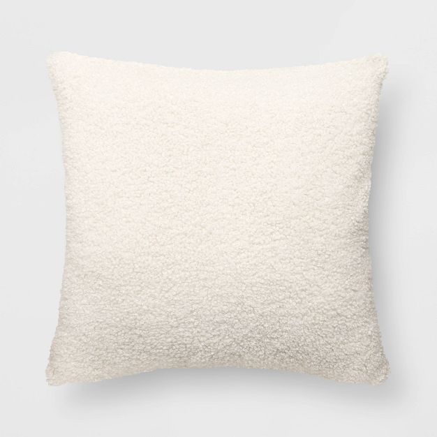 Oversized Teddy Boucle Square Throw Pillow Ivory - Threshold&#8482; | Target