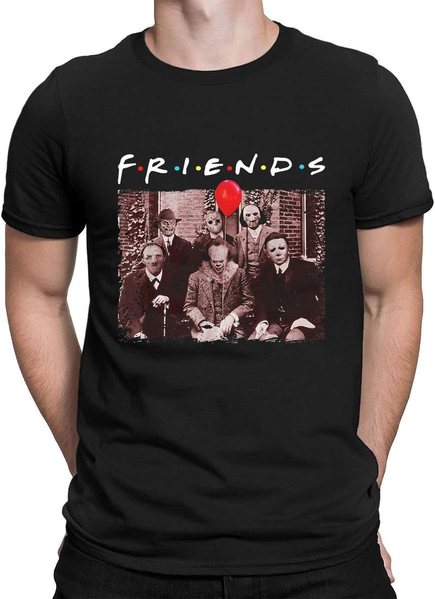 Horror Friends Halloween Shirts for Men Funny Scary Graphic Short Sleeve Fall Tee Blouse | Amazon (US)