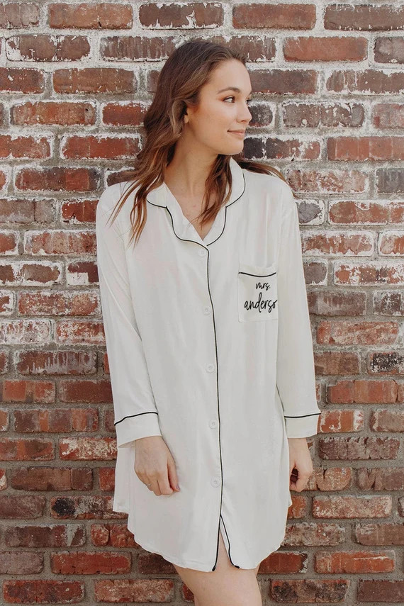 Personalized Bride Pajamas Mrs Sleep Shirts Bridal Shower Gift | Etsy | Etsy (US)