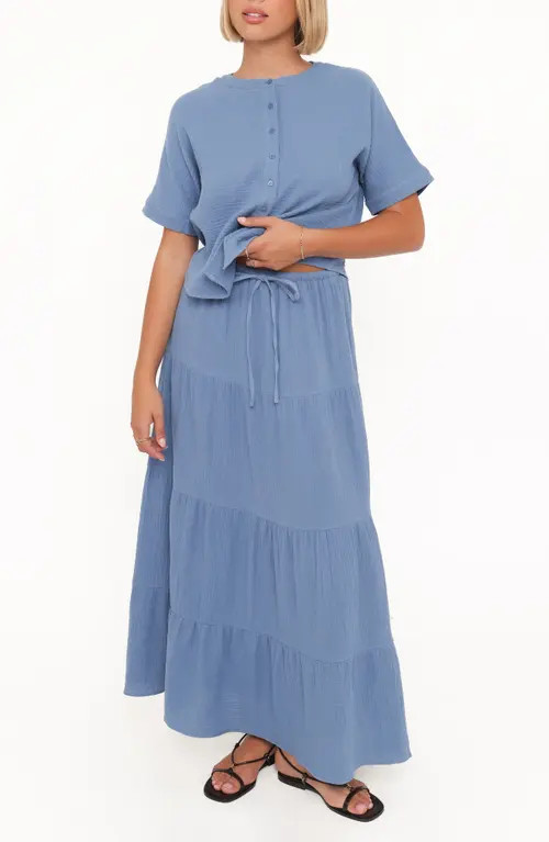 Petal & Pup Sophia Cotton Gauze Button-Up Top & Maxi Skirt Set in Denim Blue at Nordstrom, Size Large | Nordstrom