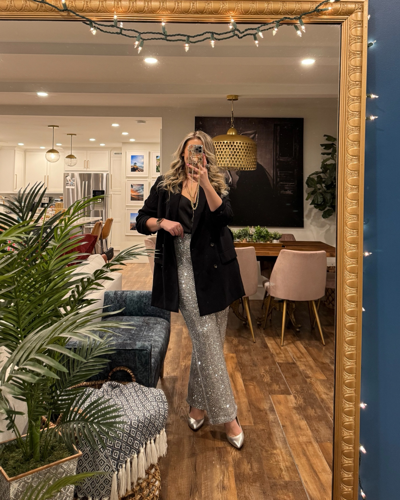 Sequin pants New Year’s Eve outfit. Pants are stretchy and super comfortable, I’m wearing a large. New Years Eve outfit, NYE, holiday sequins outfit. 

#LTKParties #LTKHoliday #LTKMidsize