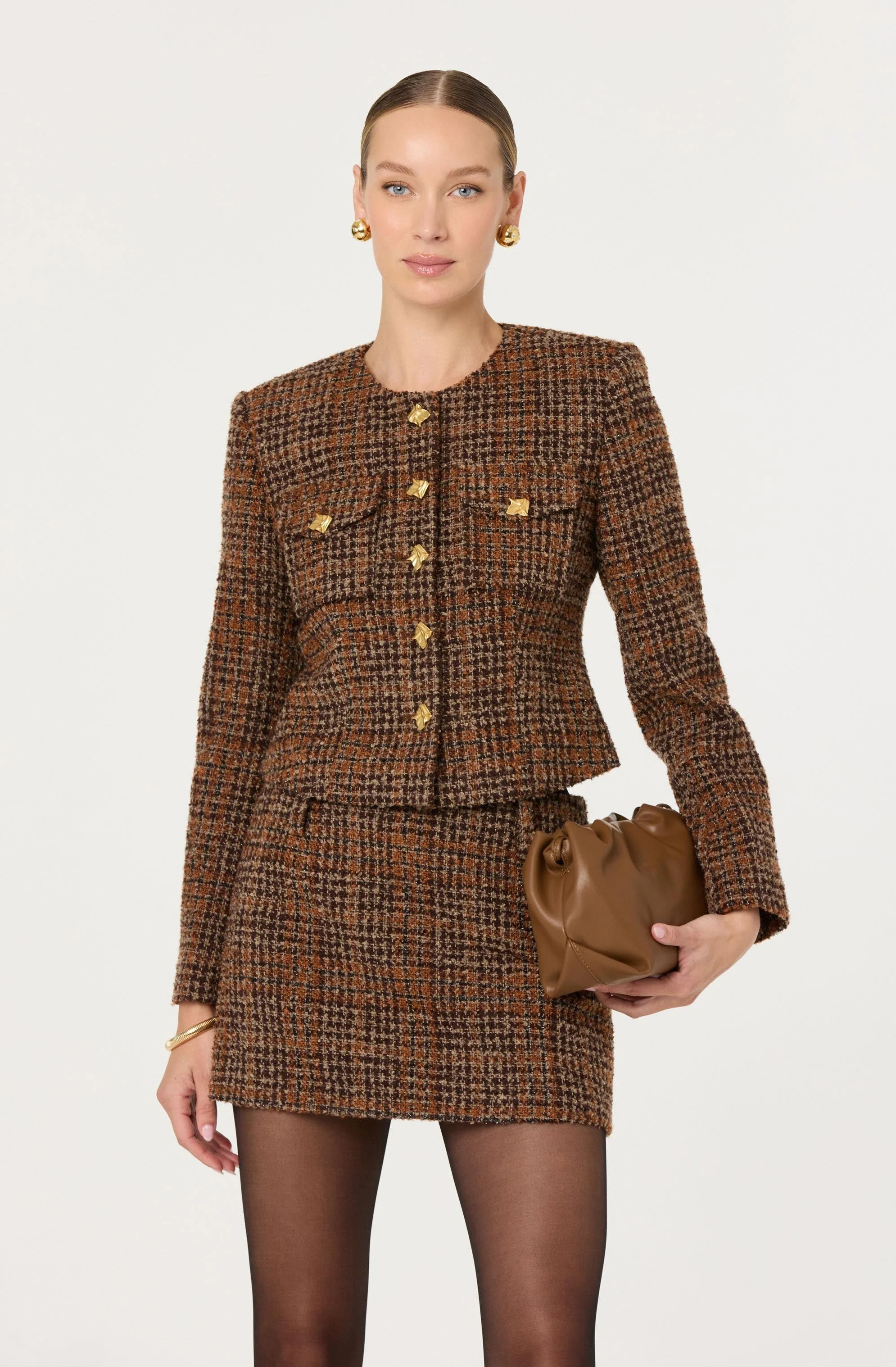 Kyleigh Plaid Tweed Jacket - Rust brown / XS | ASTR The Label (US)