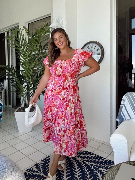This spring vacation outfit also makes a great resort wedding guest dress! Wearing size XL. Can be worn off the shoulder as well. Is bra friendly too. 

#LTKstyletip #LTKmidsize #LTKwedding
