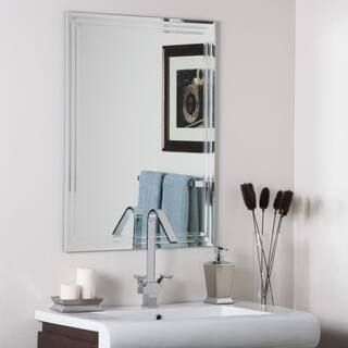 24 in. W x 32 in. H Frameless Rectangular Beveled Edge Bathroom Vanity Mirror in Silver | The Home Depot