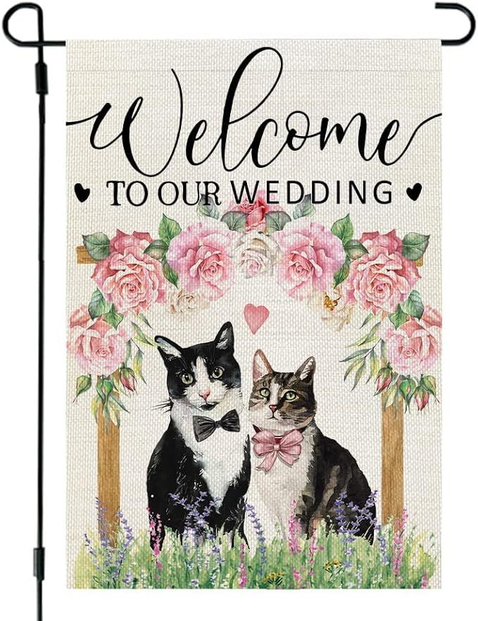 CROWNED BEAUTY Welcome to Our Wedding Cats Garden Flag Decor 12x18 Inch Double Sided for Outside,... | Amazon (US)