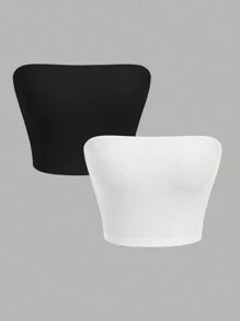 SHEIN SXY 2pcs Solid Color Off-Shoulder Tube Top Sleeveless Short Summer Casual  Women Top | SHEIN