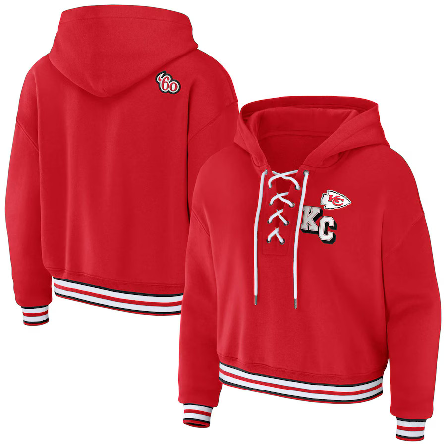 Kansas City Chiefs WEAR by Erin Andrews Women's Lace-Up Pullover Hoodie - Red | Fanatics