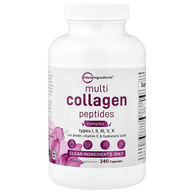 Micro Ingredients, Multi-Collagen Peptides Complex With Biotin, Vitamin C & Hyaluronic Acid, 240 capsules | iHerb