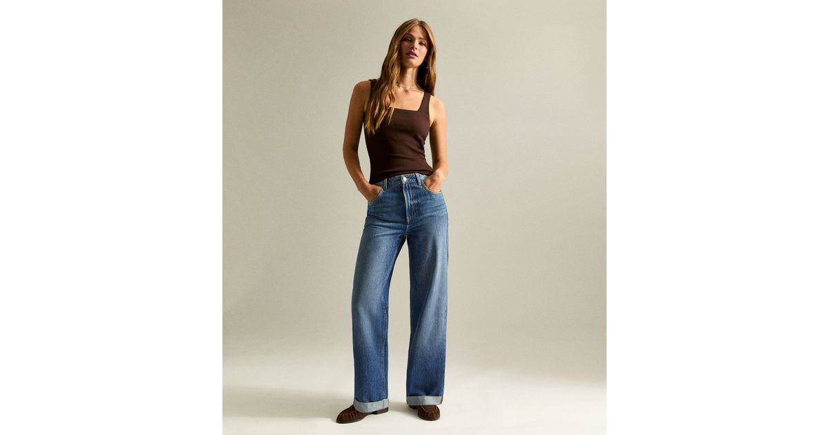 Blue Turn Up Cuff Wide Leg Jeans | New Look | New Look (UK)