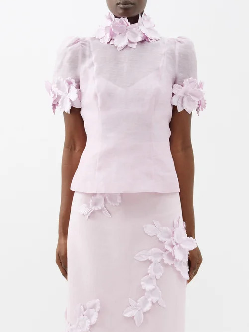 Zimmermann - High Tide Flower-appliqué Linen-blend Voile Blouse - Womens - Lilac | Matches (US)