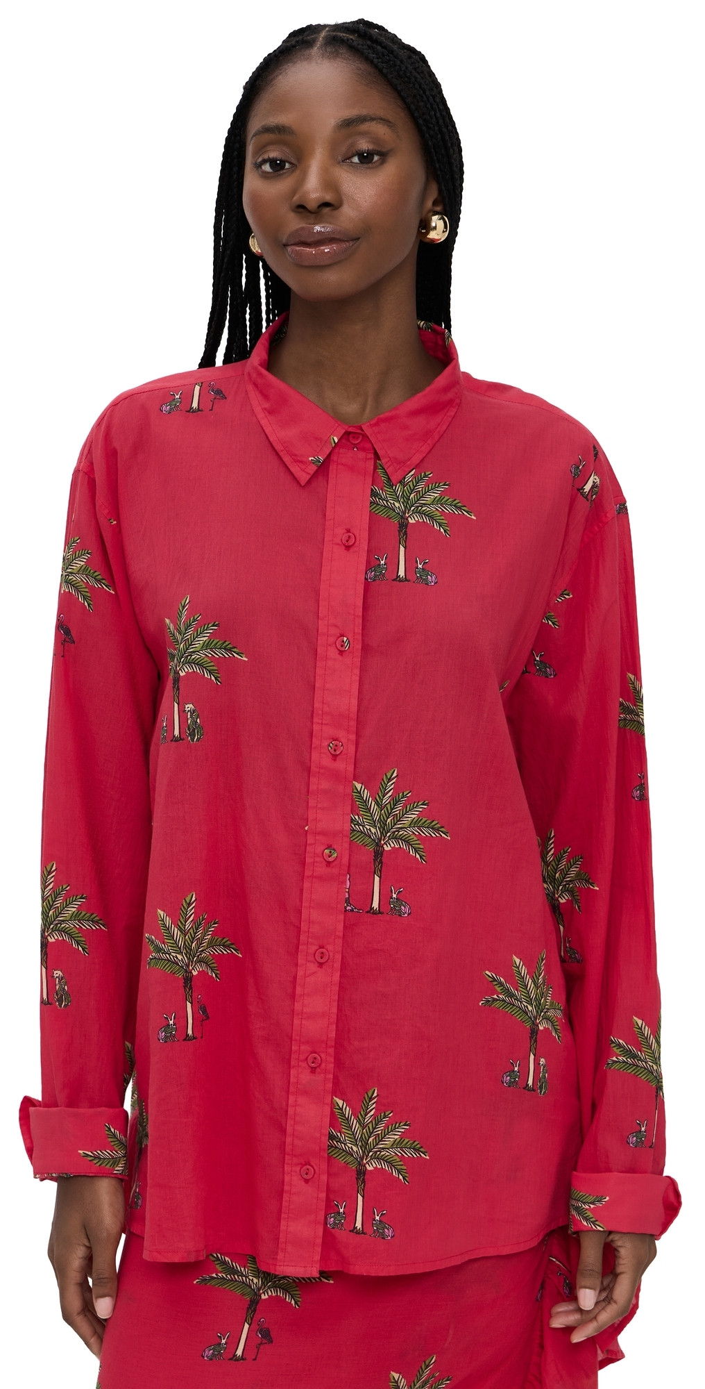 Coniglio Palm Beach Classic Button Down Shirt Petit Palm Red One Size | Shopbop