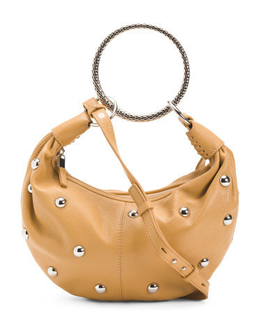 Leather Studded Small Hobo With Ring Handle And Strap For Women | TJ Maxx