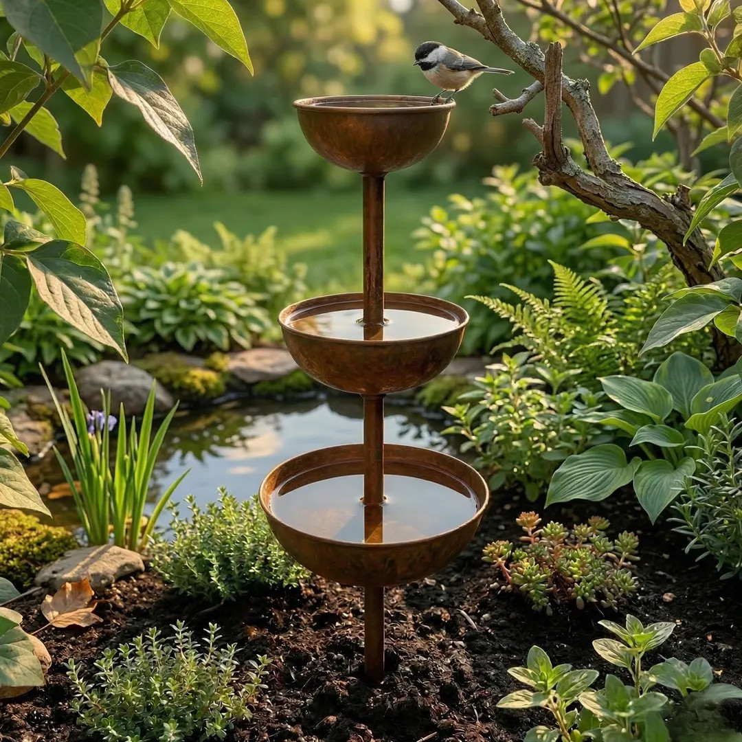 Rustic Metal Cascading Bird Bath Fountain Stake – Outdoor Garden Water Feature | Etsy (US)