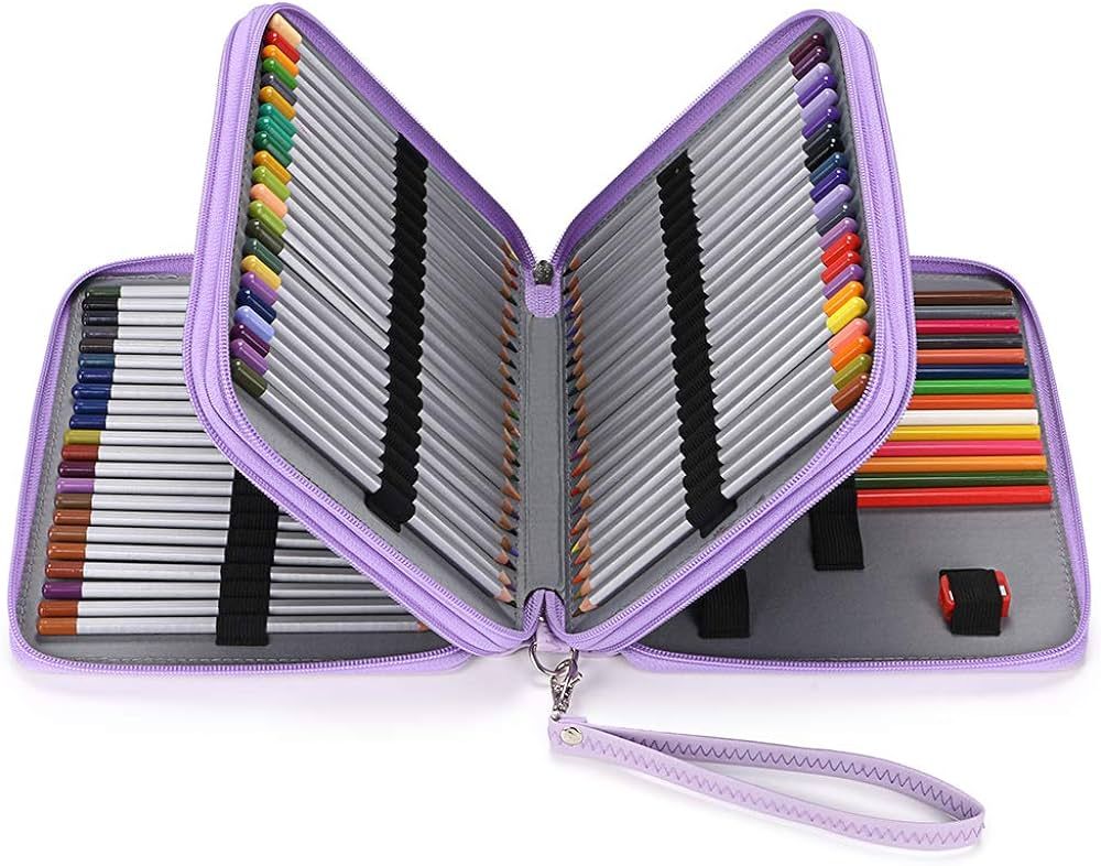 BTSKY Deluxe PU Leather Pencil Case For Colored Pencils - 120 Slot Pencil Holder with Handle Stra... | Amazon (US)