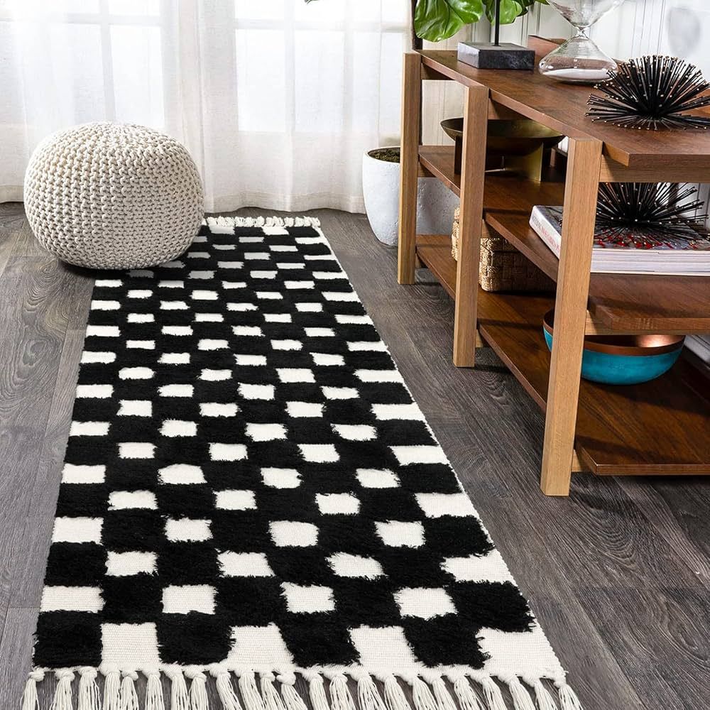 Lahome Checkered Boho Hallway Runner Rug, 2x6 Laundry Room Rug Black and White Rug for Bedroom Wa... | Amazon (US)