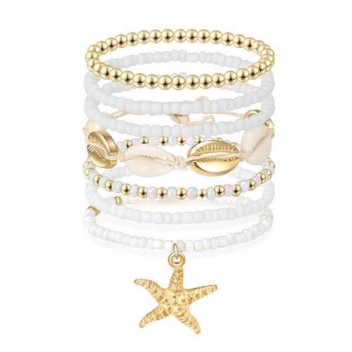 Artlunar Summer Beach Bracelet for Men Women Teens Seashell Starfish Clay Beaded Elastic Stackabl... | Amazon (US)