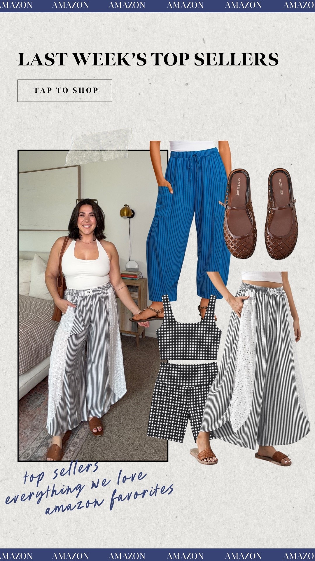 Last weeks top Amazon sellers! 100% cotton bloat friendly pants, jelly mules, gingham workout set, wide leg lace pull on pants! 

Size M in pants, L in set!

#LTKSeasonal #LTKMidsize #LTKootd