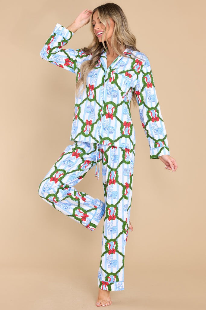 Joyful Mornings Light Blue Print Pajama Set | Red Dress 