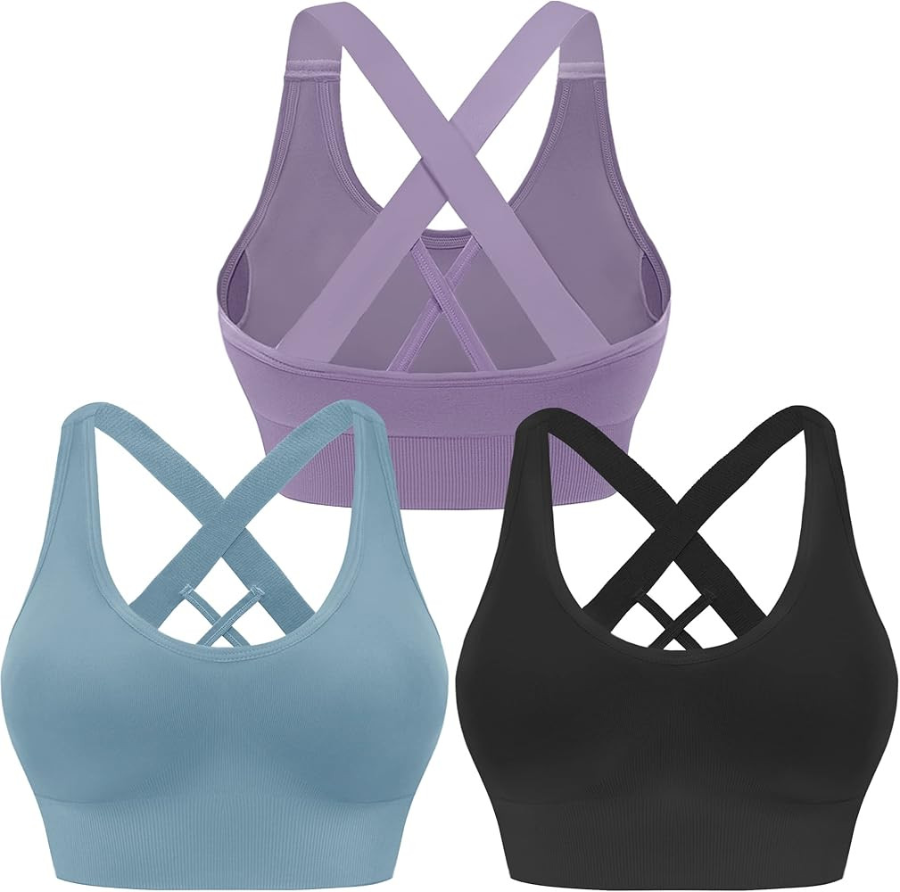Evercute Sports Bra for Women Padded Medium Support Criss Cross Strappy Bras Seamless High Impact... | Amazon (US)