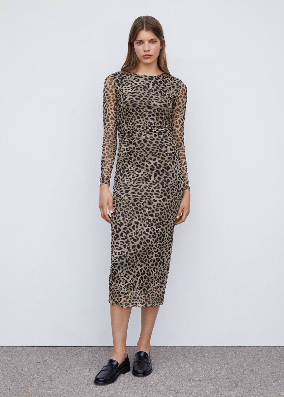 Midi-jurk met animal print -  Dames | Mango Nederland | MANGO (NL)