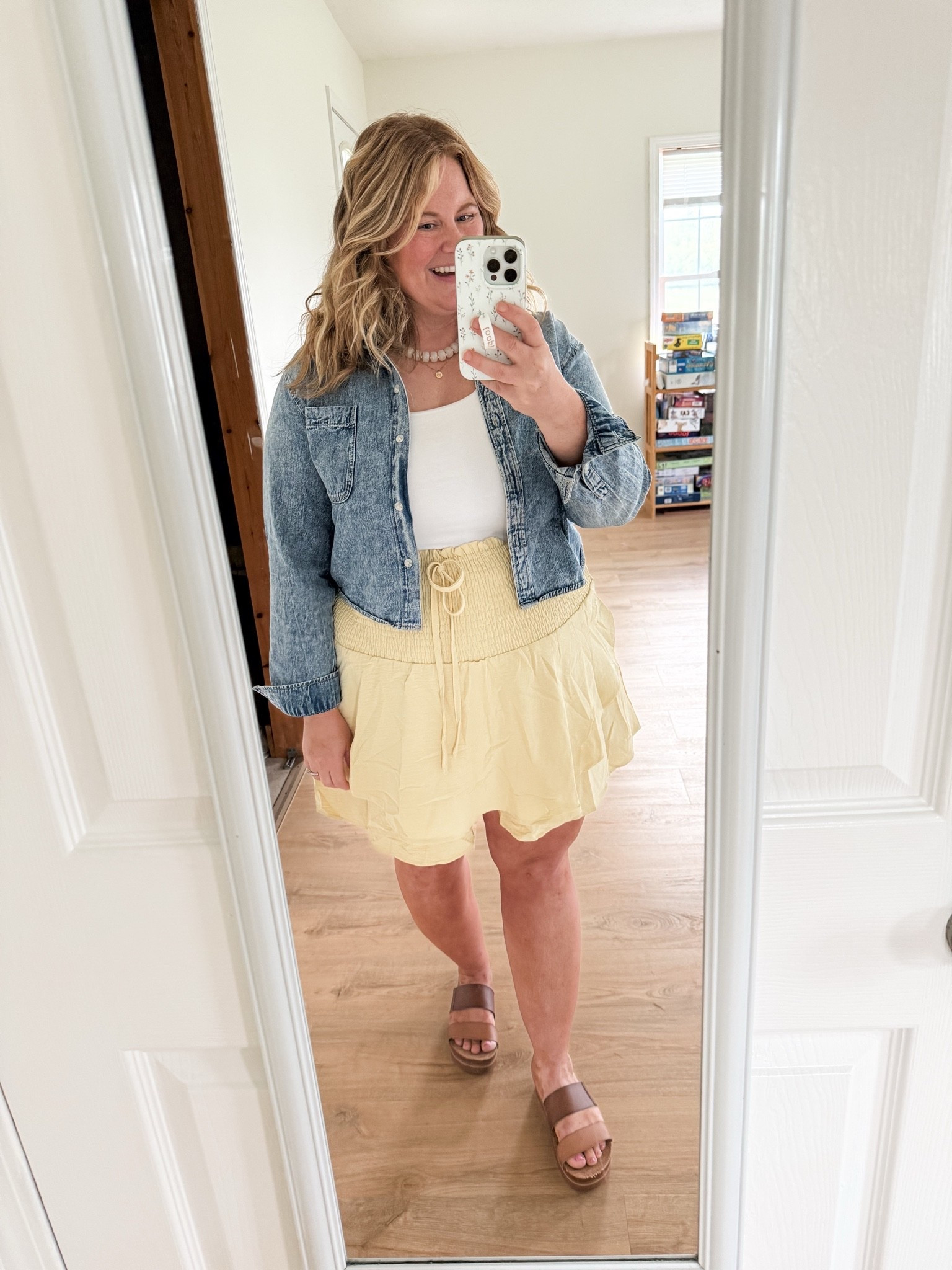 Postpartum outfit / This skirt is soo good! The front panel hides my belly and it’s actually a skort! Denim shirt is older so linked similar. Tank is an XL.

#LTKMidsize #LTKSeasonal #LTKBump