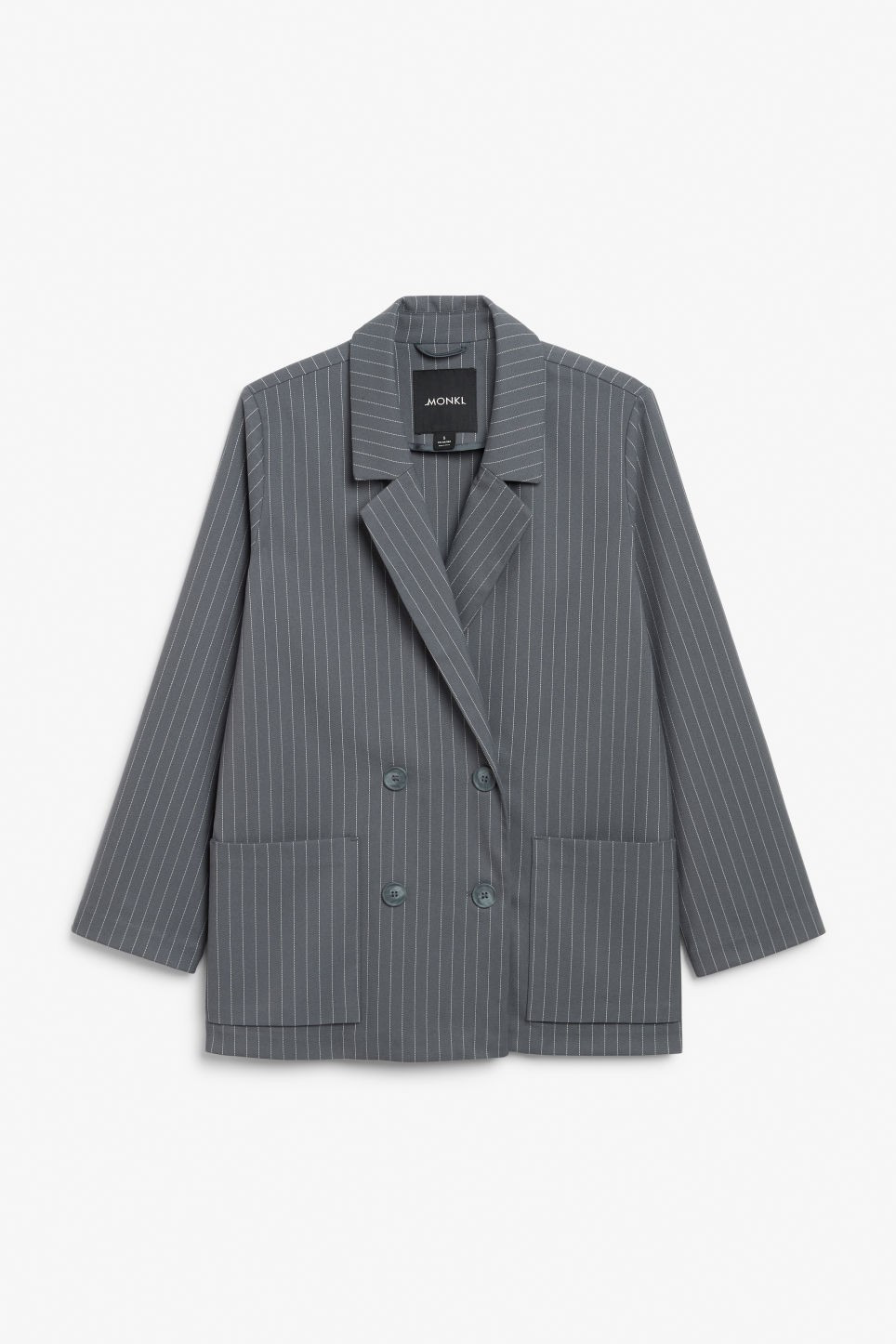 Grey pinstripe double-breasted blazer | Monki