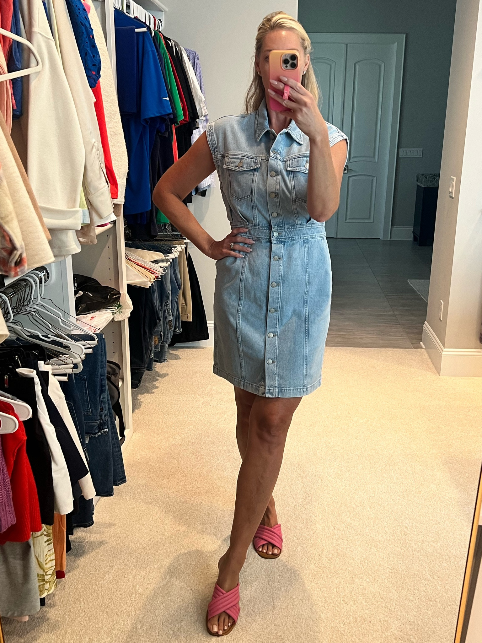 Low quality photo…HIGH QUALITY DENIM DRESS! Everything is flattering about this dress! The length, the waist, little cap sleeve, I love this light color of denim for summer! It’s a 10/10 for me!! 

#LTKFindsUnder100 #LTKOver40 #LTKMidsize