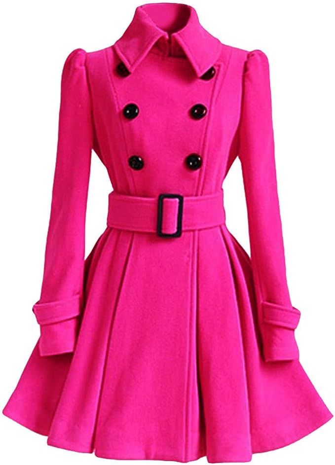 Hmlai Women Swing Double Breasted Wool Pea Coat with Belt Buckle Spring Mid-Long Long Sleeve Lape... | Amazon (US)