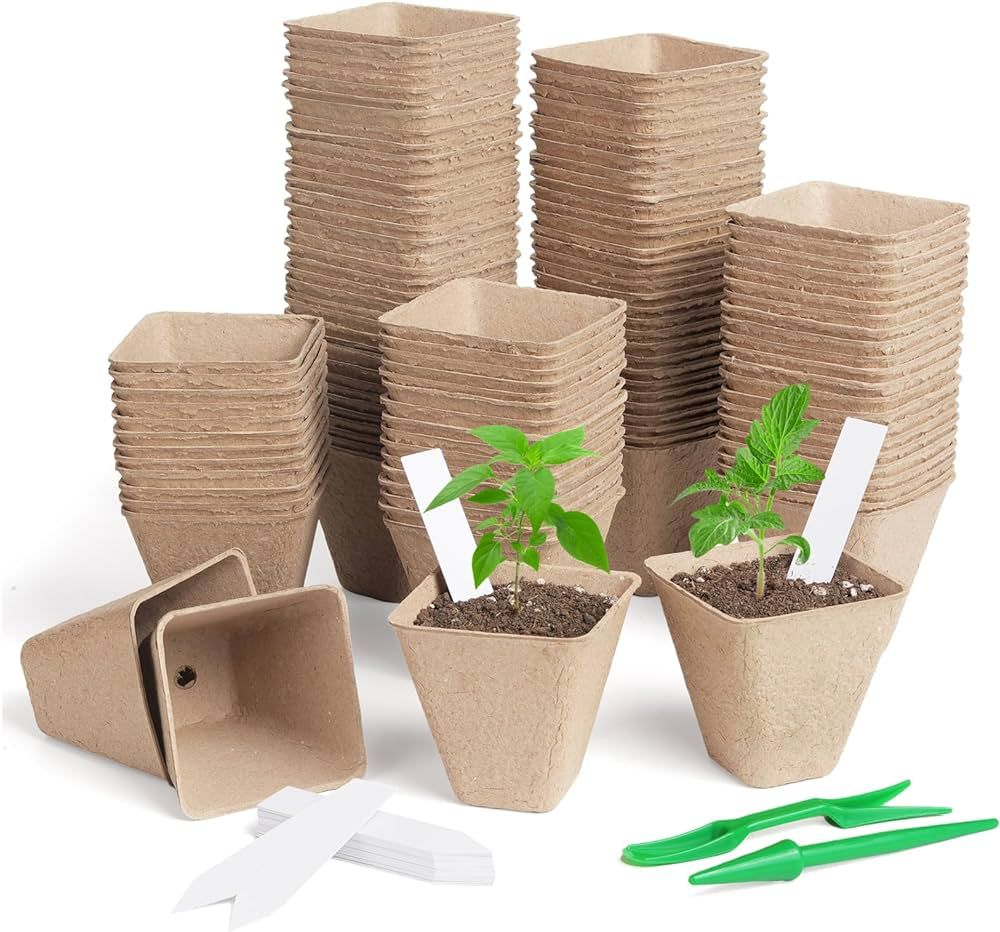 150 Pack 3.15 Inch Square Peat Nursery Pots, Biodegradable Herb Seed Nursery Pot Kits, Seedling P... | Amazon (US)