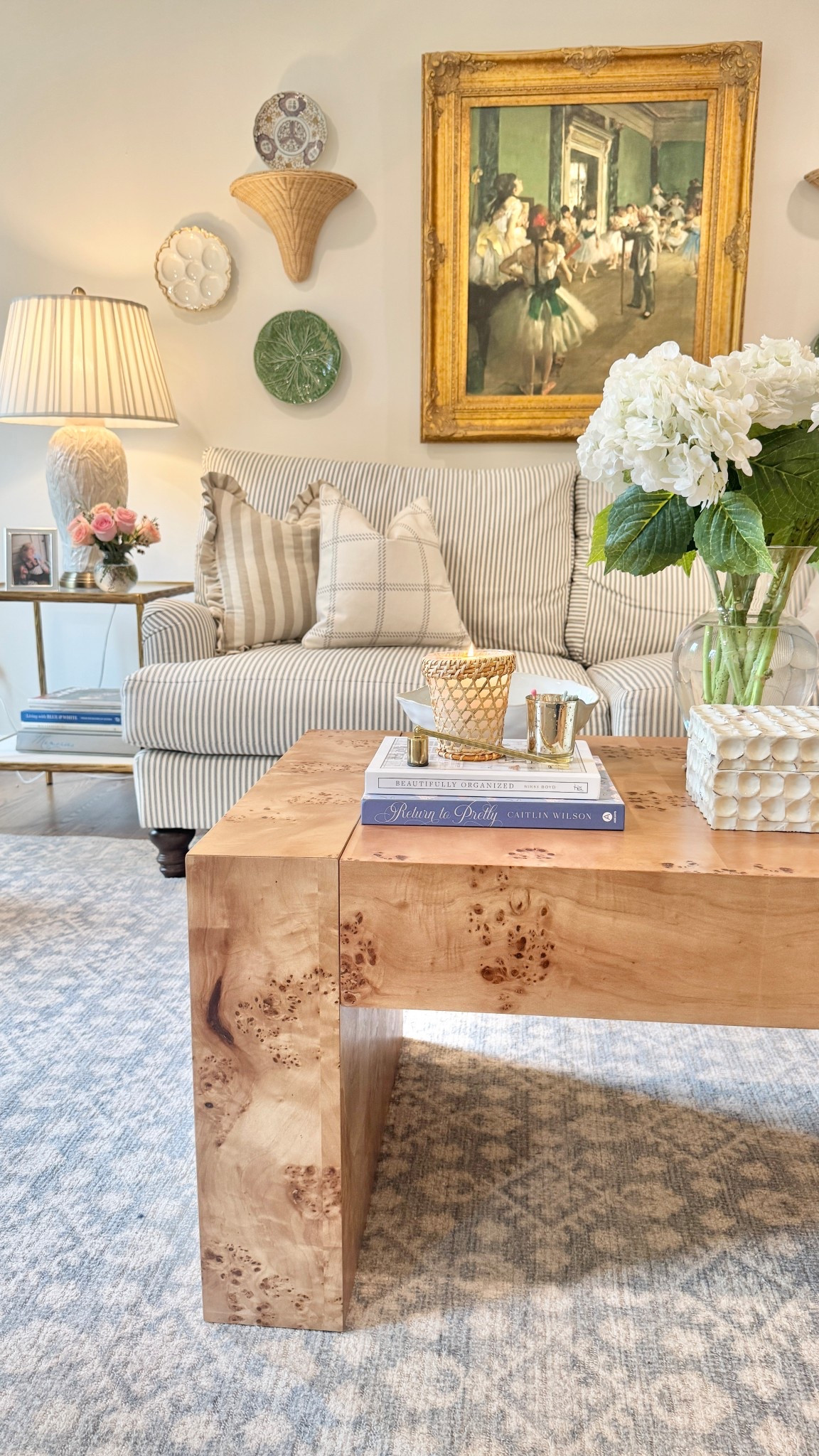 Grandmillennial living room, couch, pillows, burlwood coffee table, hydrangeas, pillows

Jillien Harbor, Wayfair, Amazon home 



#LTKHome