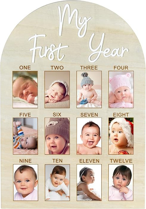 My First Year Arch Photo Frame, Natural Wooden Monthly Milestone Photo Board for Baby Birthday Pa... | Amazon (US)