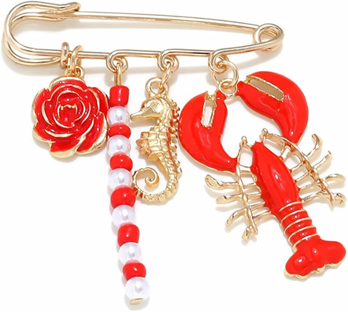 Cute Pearl Pins Brooch for Women Lobster Rose Brooch Funny Seashell Fish Pins Statement Starfish ... | Amazon (US)