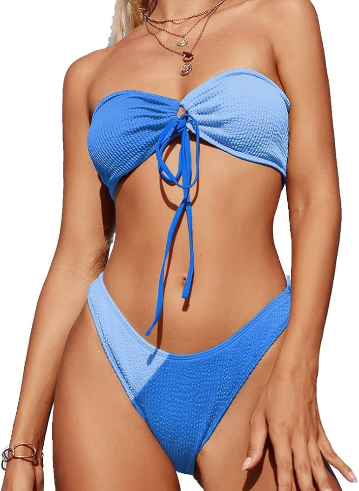 Cheeky High Cut Bandeau Bikini Sets for Women Swimsuits 2 Pieces | Amazon (US)