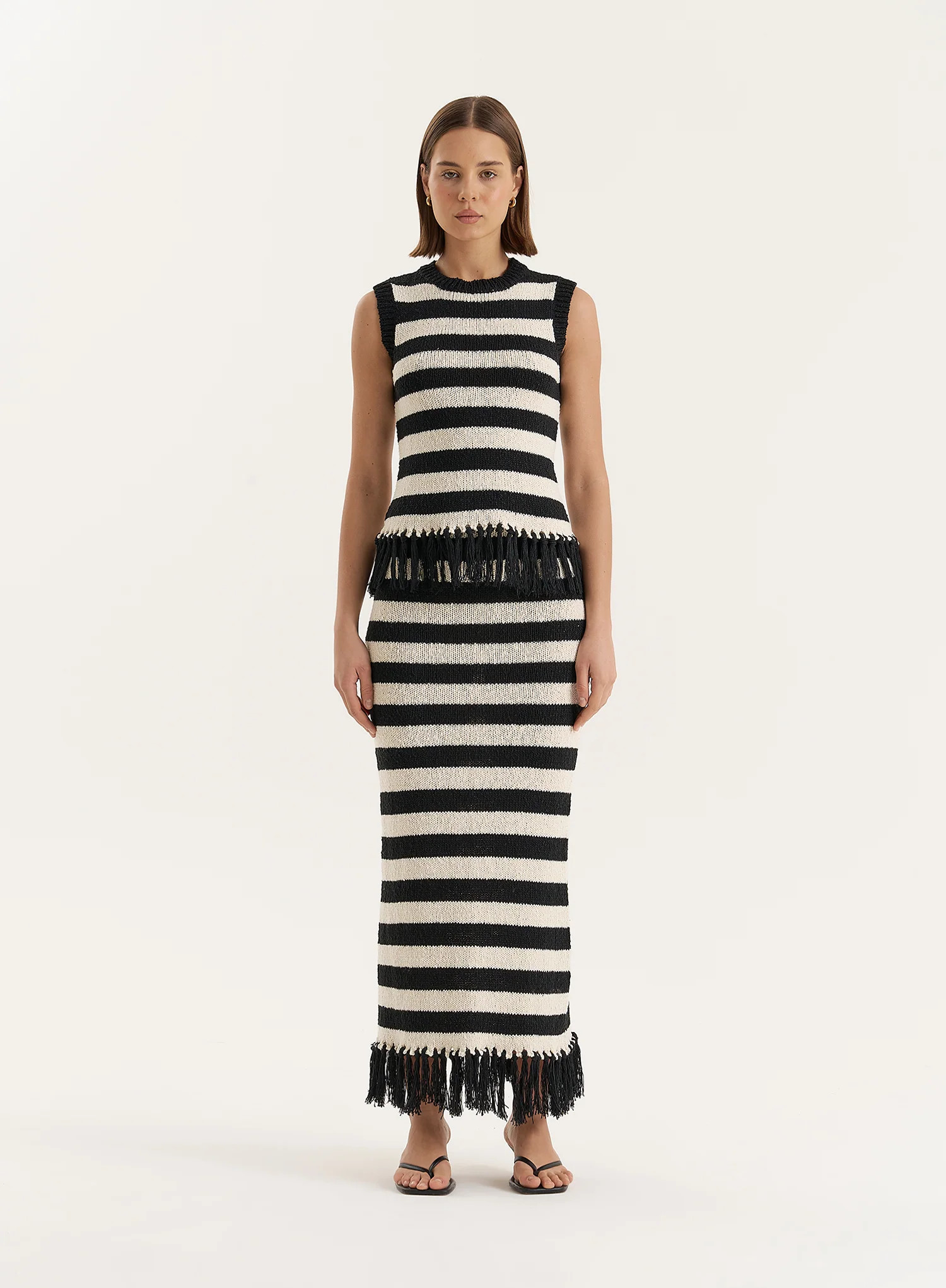 Striped Knitted Tassel Trim Maxi Skirt- Lauryn | 4th & Reckless
