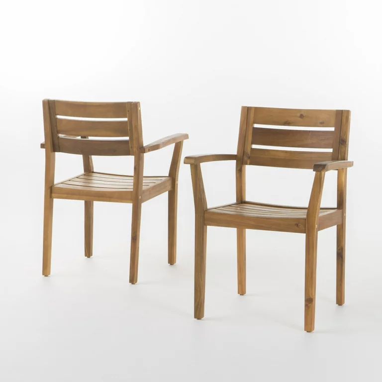 Stanyan Outdoor Acacia Wood Dining Chairs, Set of 2, Teak Finish - Walmart.com | Walmart (US)