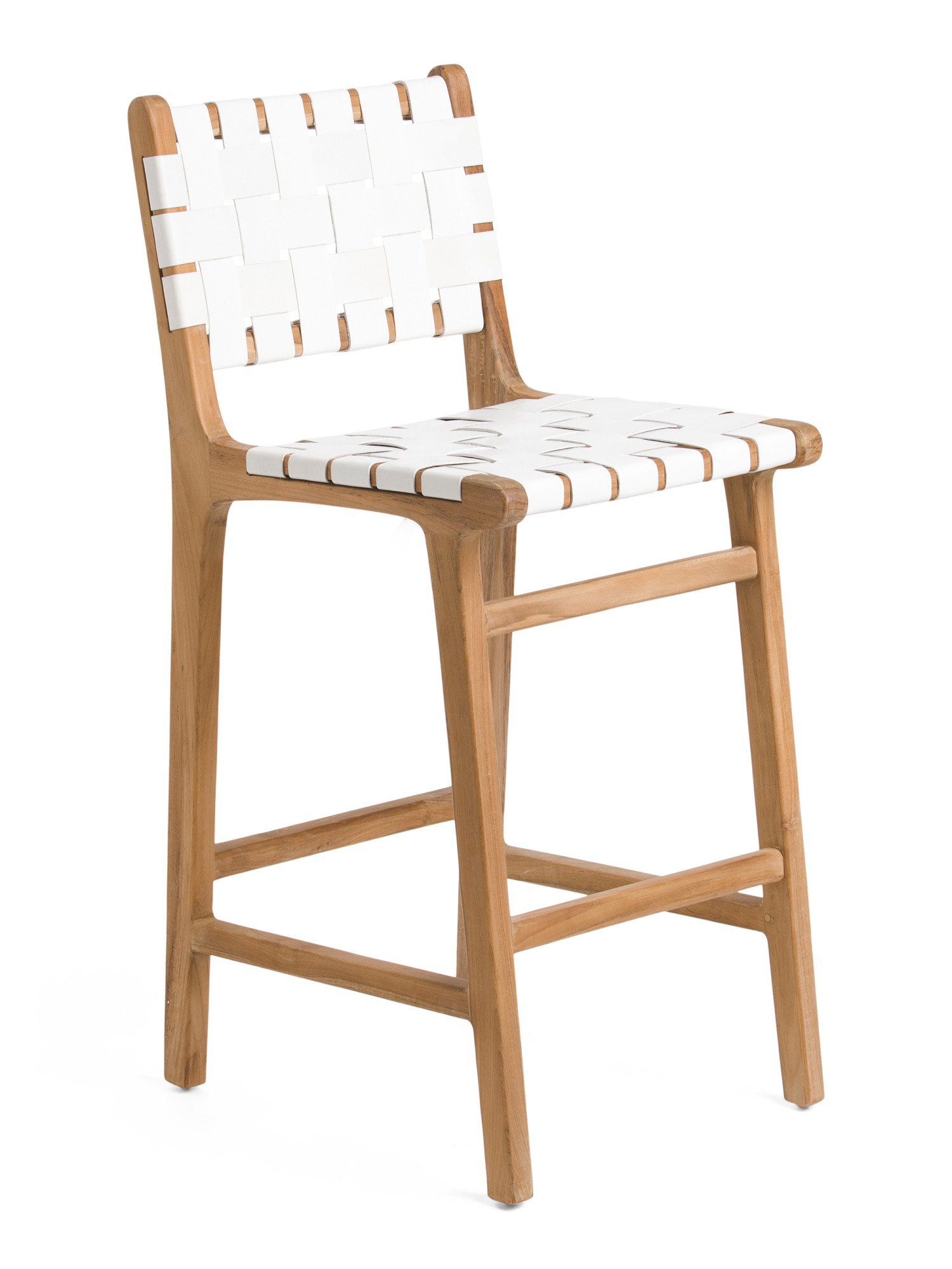 Leather Woven Teak Counter Stool | TJ Maxx