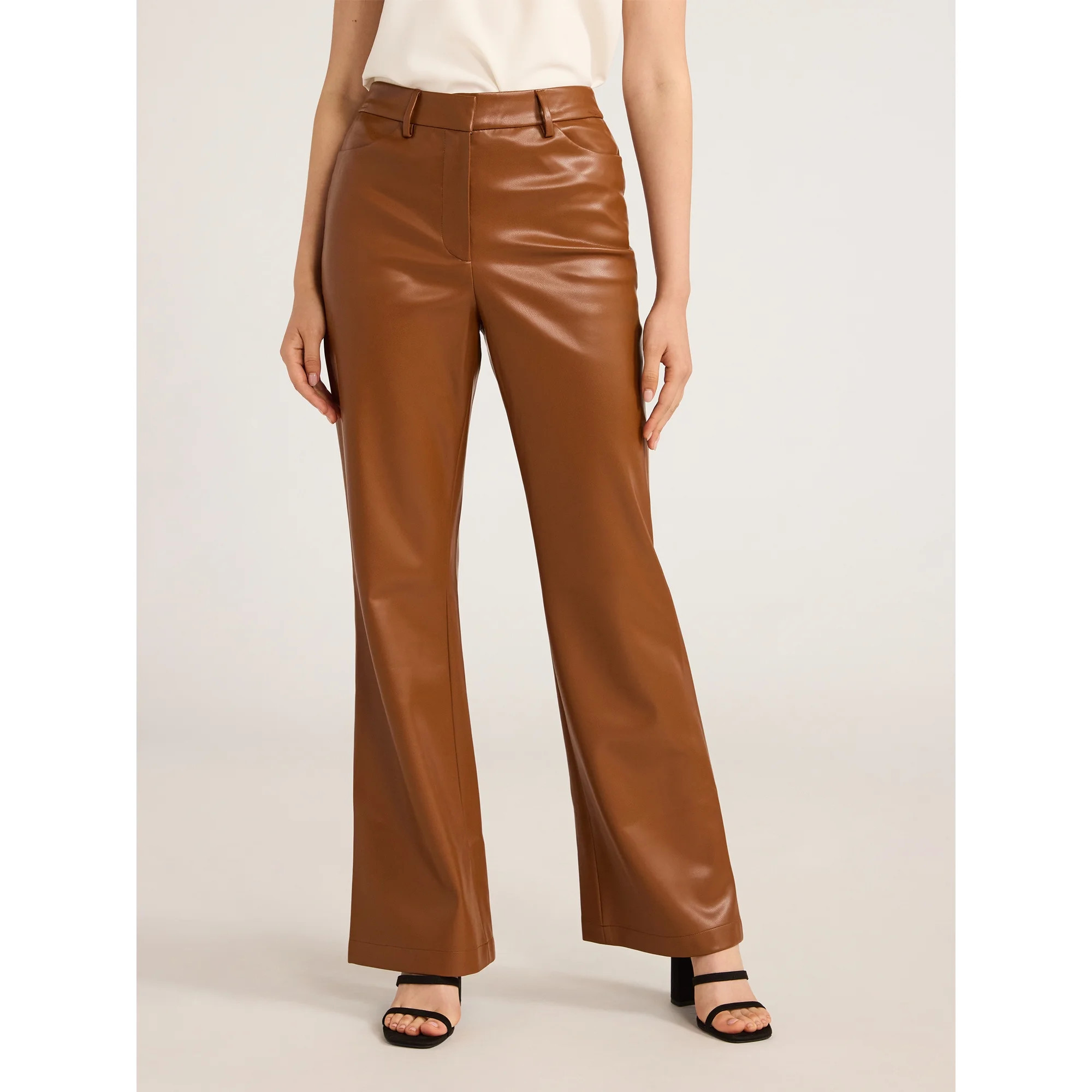 Scoop Women's Ultimate Faux Leather High Waisted Trouser Pants, 32 Inseam, Sizes 0-20 | Walmart (US)
