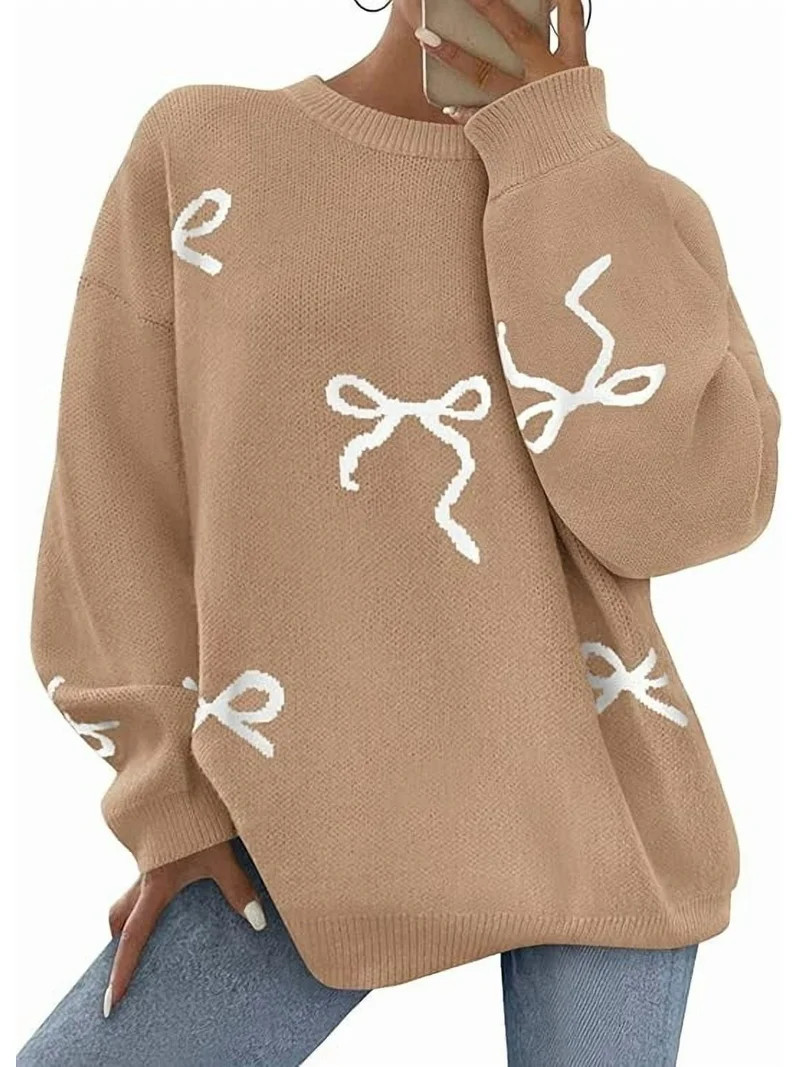 PRETTYGARDEN Fall Long Sleeve Pullover Sweaters for Women Trendy Crewneck Casual Cute Bow Chunky ... | Walmart (US)