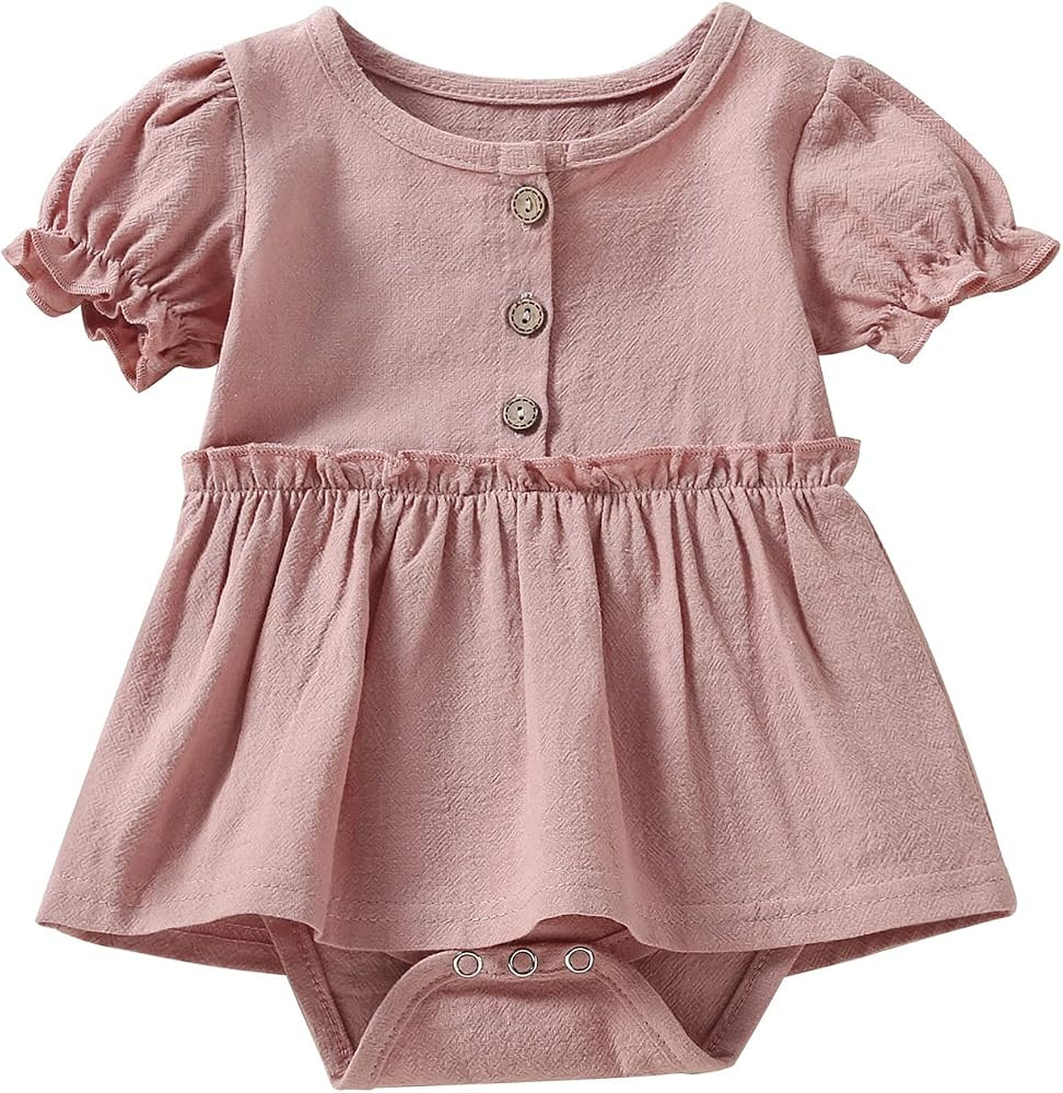 Ledy Champswiin Newborn Baby Girl Summer Clothes Solid Color One-Piece Playwear Dresses Ruffle Sh... | Amazon (US)