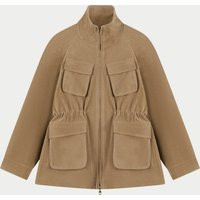 Faux Suede Bellow Pocket Ruched Waist Jacket - Beige | The Couture Club