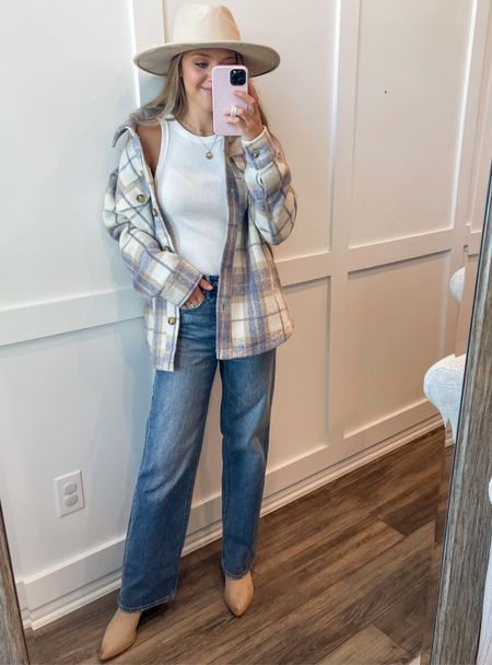Love this plaid shacket from tj maxx !! So cozy and the inside isn’t fleece so not itchy at all!! Racerback bodysuit tank from target. Baggy flare jeans fav dolce vita boots!!

#LTKunder50 #LTKHalloween #LTKSeasonal