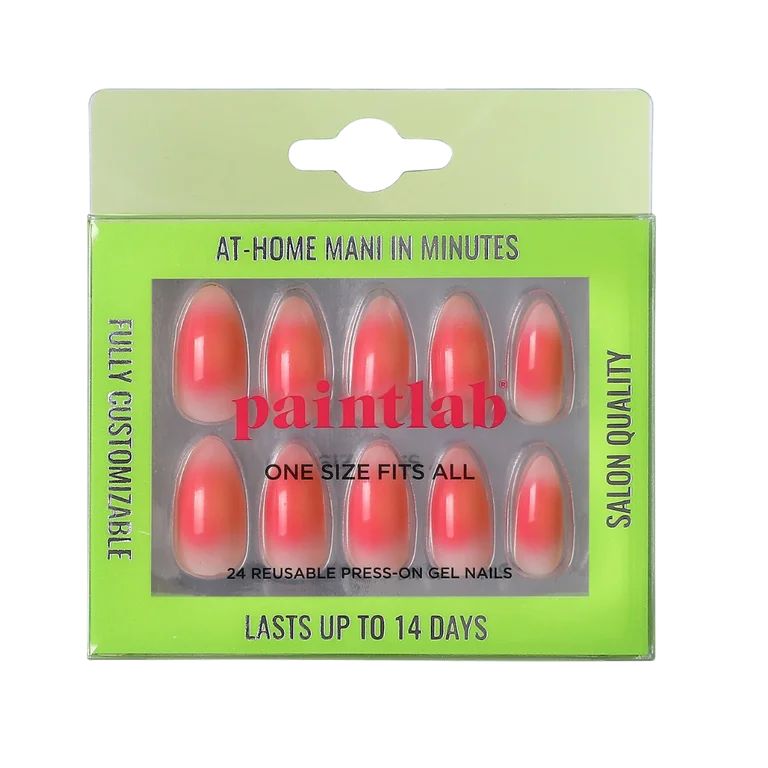 PaintLab Reusable Press-on Gel Nails Kit, Almond Shape, Aura 999 Pink, 30 Count | Walmart (US)