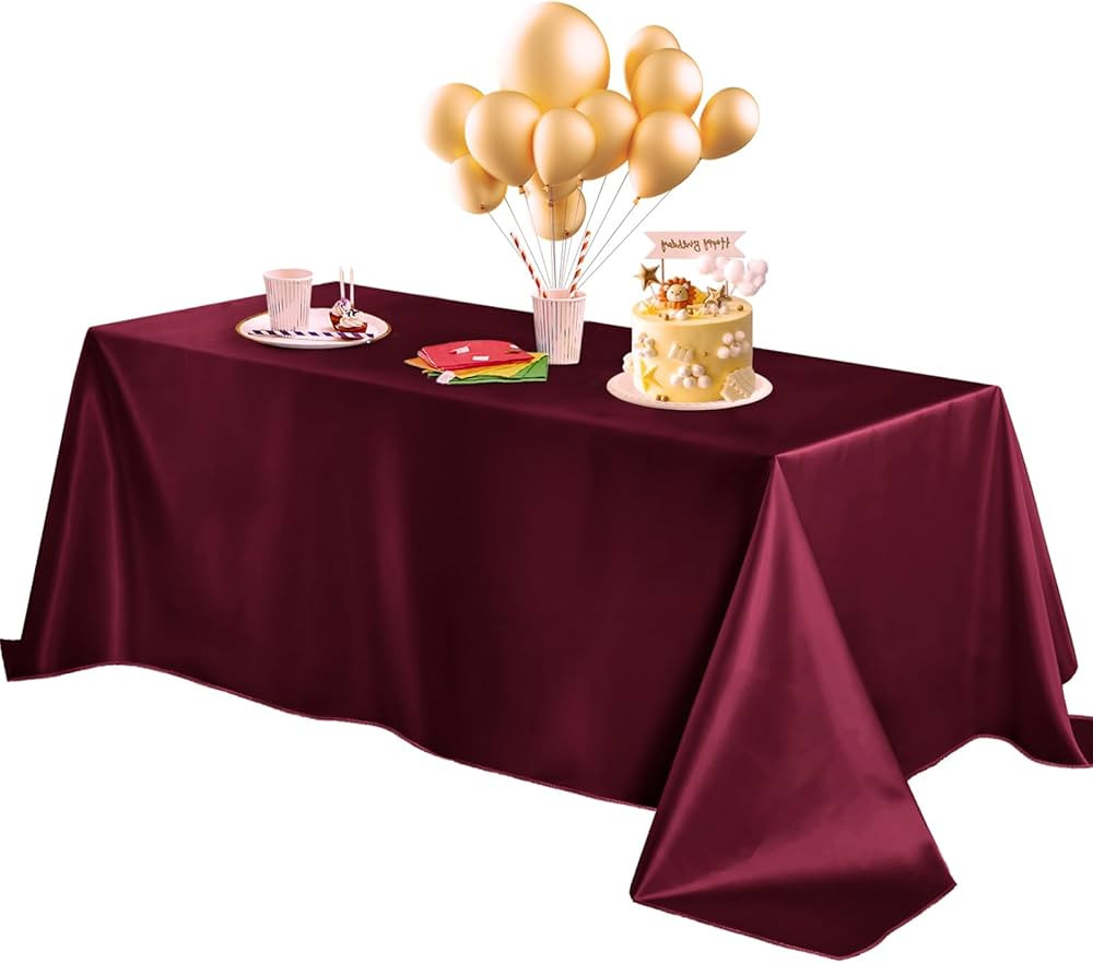 Horbaunal Burgundy Satin Tablecloth 60 x 102 Inches Rectangle Table Cloth Bright Silky Table Cove... | Amazon (US)
