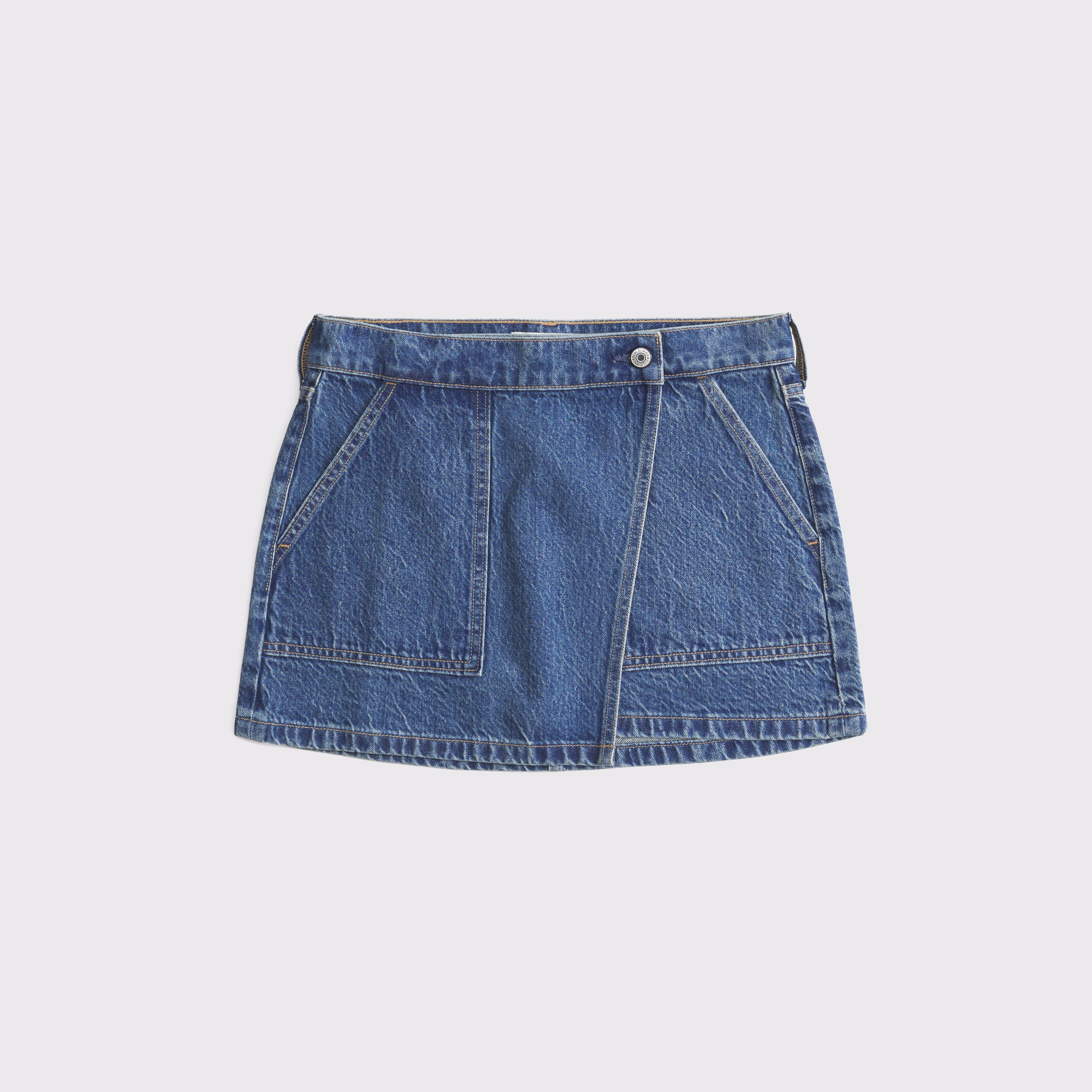 Mid Rise Denim Wrap Mini Skirt | Abercrombie & Fitch (US)