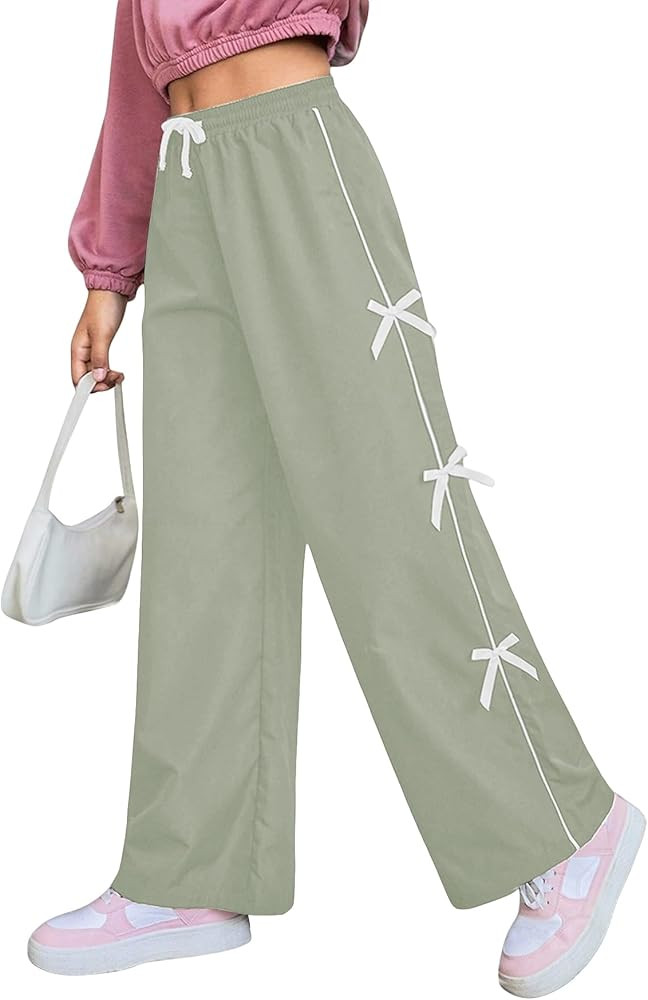 WDIRARA Girl's Bow Side Waist Track Pants Cute Wide Leg Trousers | Amazon (US)