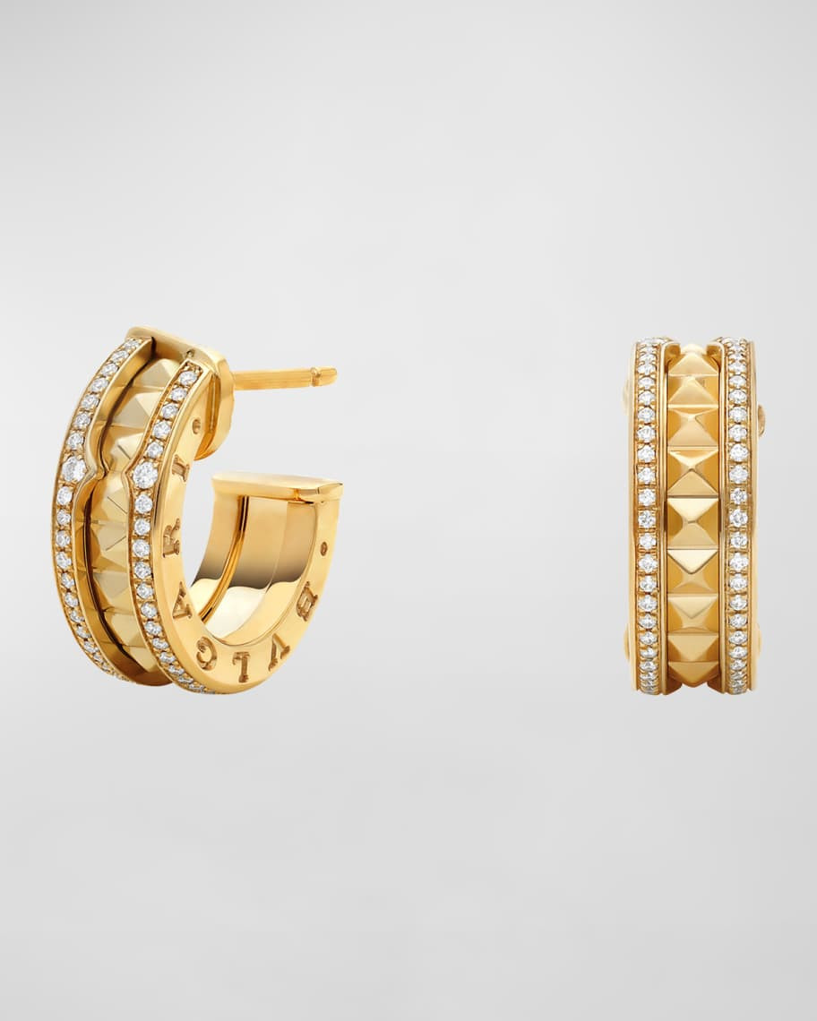 BVLGARI B.Zero1 Rock 18k Diamond Edge Hoop Earrings | Neiman Marcus