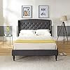 Brighton Upholstered Platform Bed | Headboard and Wood Frame with Wood Slat Support | Grey, Queen | Amazon (US)