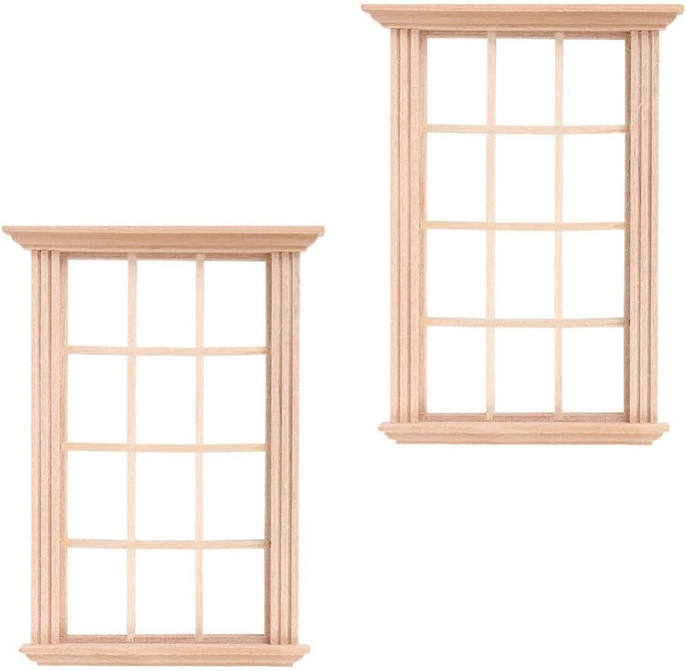 DOITOOL 2PCS Dollhouse Windows 1 12 Scale Wooden Dollhouse Window Frame, Dollhouse Furniture Mini... | Amazon (US)