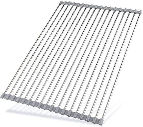 Hhyn Roll Up Dish Drying Rack 20.5"(L) x 14"(W) - Stainless Steel and Silicone Dish Drying Mat Over  | Amazon (US)