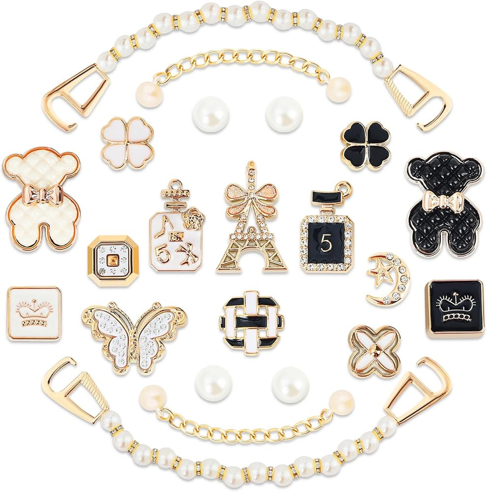22 PCS Shoe Decoration Charms for Women, Bling Girly Shoe Chains for Clog Sandals, Golden Rhinest... | Amazon (US)